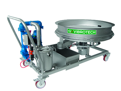 Trolley unit for sieving or iron removale